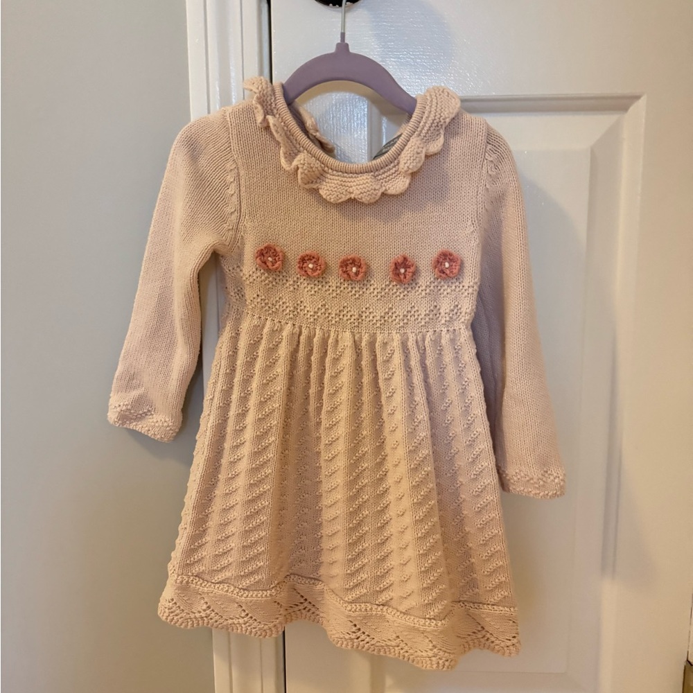 Tahari Cream Knit Dress with Pink Accents